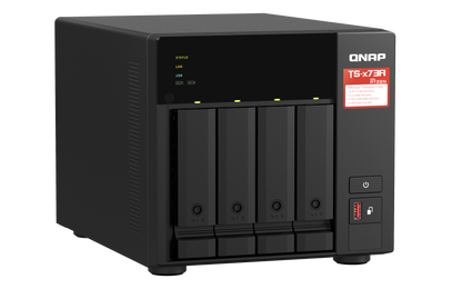 Unidad NAS QNAP CPU Ryzen V1500B Quad Core 2.2Ghz 8GB RAM RJ45 10GbE  4 Bahias 3.5 Hasta 24TB Linux Sin Discos