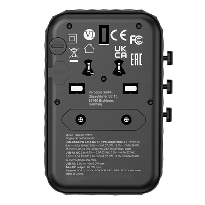 Adaptador Verbatim Universal de viaje UTA-05 GaN III 65 W
