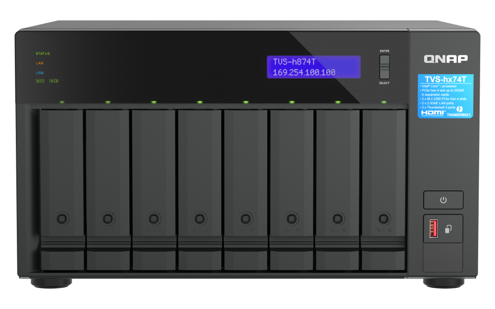 Unidad NAS QNAP TVS-h874T de 8 Bahias Intel Core i9-12900E 64GB DDR4 Thunderbolt 4 2.5GbE No incluye discos