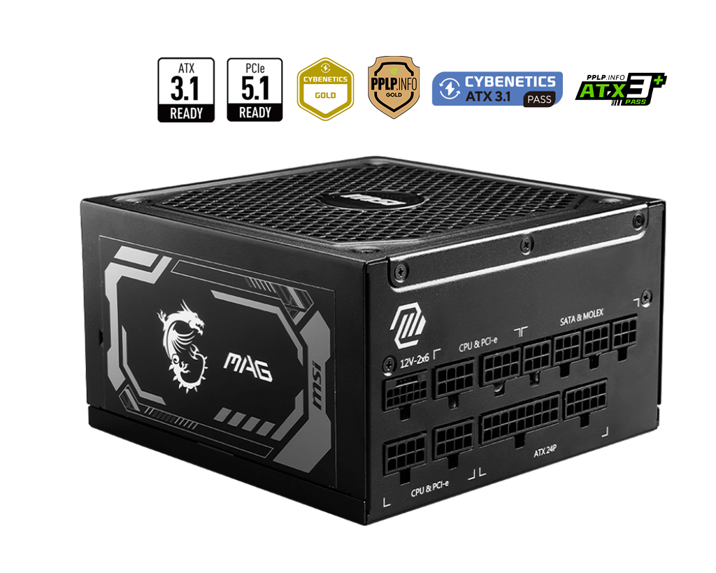 Fuente de Poder 1250W MSI MAG A1250GL PCIE5 80 PLUS Gold ATX Modular 24-pin ATX 135mm