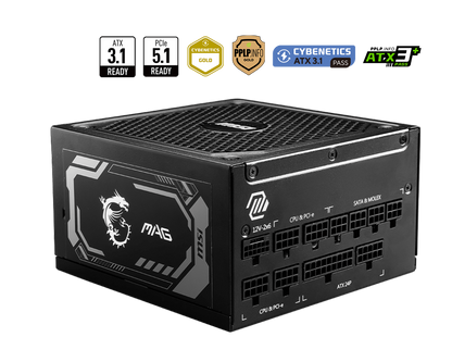 Fuente de Poder 1250W MSI MAG A1250GL PCIE5 80 PLUS Gold ATX Modular 24-pin ATX 135mm