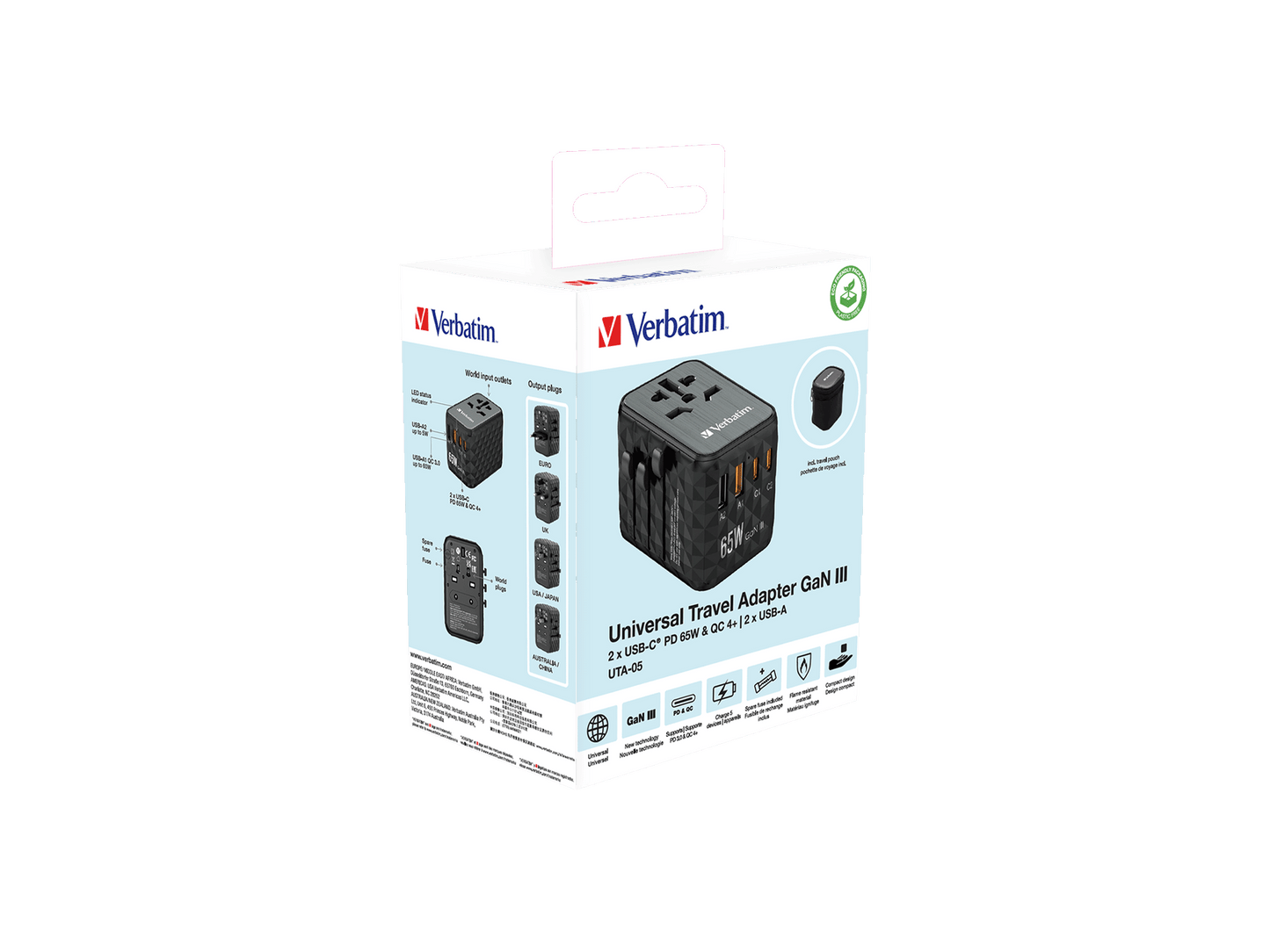 Adaptador Verbatim Universal de viaje UTA-05 GaN III 65 W