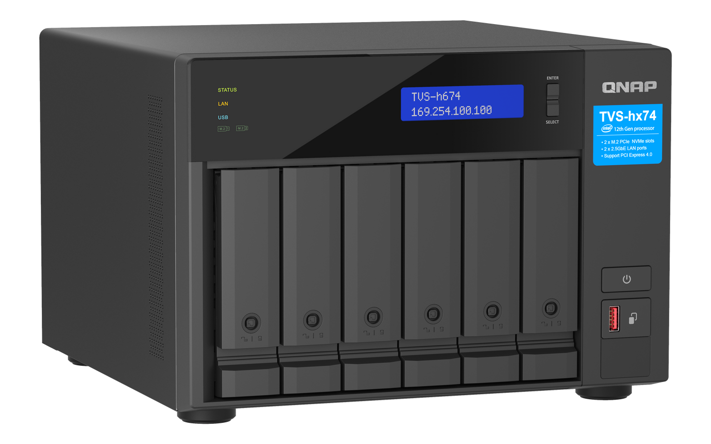 Unidad NAS QNAP TVS-h674 de 6 Bahias Intel Core i5 12400 hasta 4.4 GHz 32GB DDR4 2.5 GbE No incluye Discos