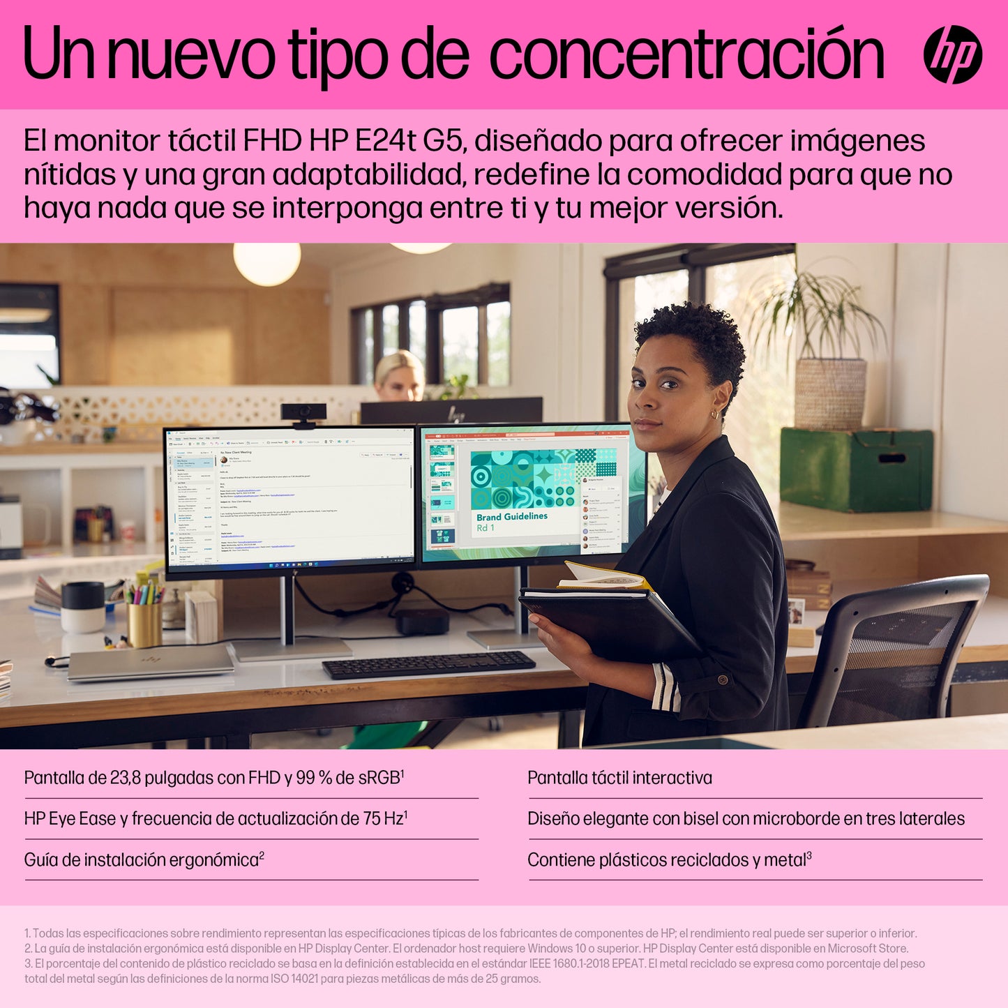 Monitor HP 23.8" E24t G5 Touch FHD Resolución 1920x1080