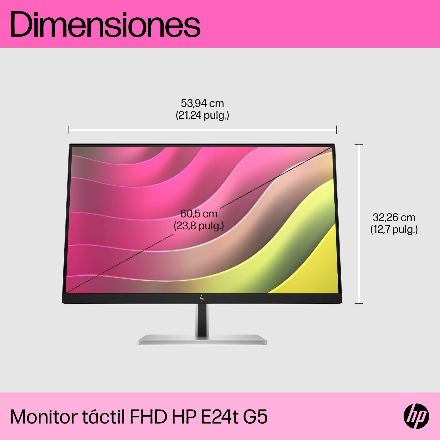 Monitor HP 23.8" E24t G5 Touch FHD Resolución 1920x1080