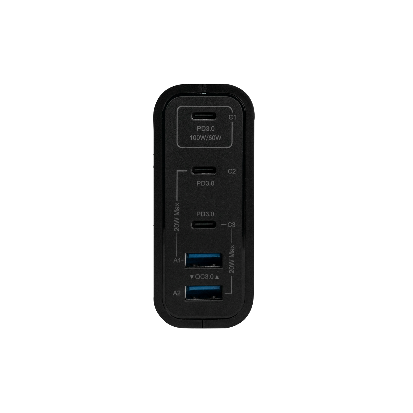 CARGADOR DE PARED VORAGO AU-600 TIPO C 100W PD 5 PUERTOS QUICK CHARGE 3.0 NEGRO