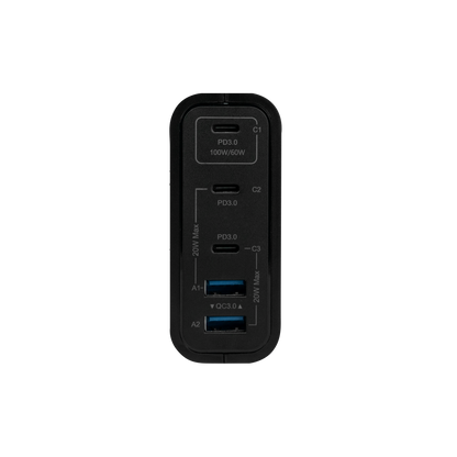 CARGADOR DE PARED VORAGO AU-600 TIPO C 100W PD 5 PUERTOS QUICK CHARGE 3.0 NEGRO