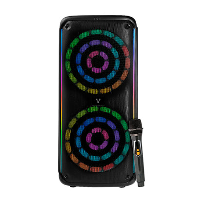 BAFLE VORAGO KSP-503 NEGRO 2X8" 2X30WATTS RMS TECNOLOGIA DSP / USB / MSD/ 3.5MM /  RECARGABLE / TWS BT 5HRS CARGA USB TIPO C / MICROFONO INALAMBRICO