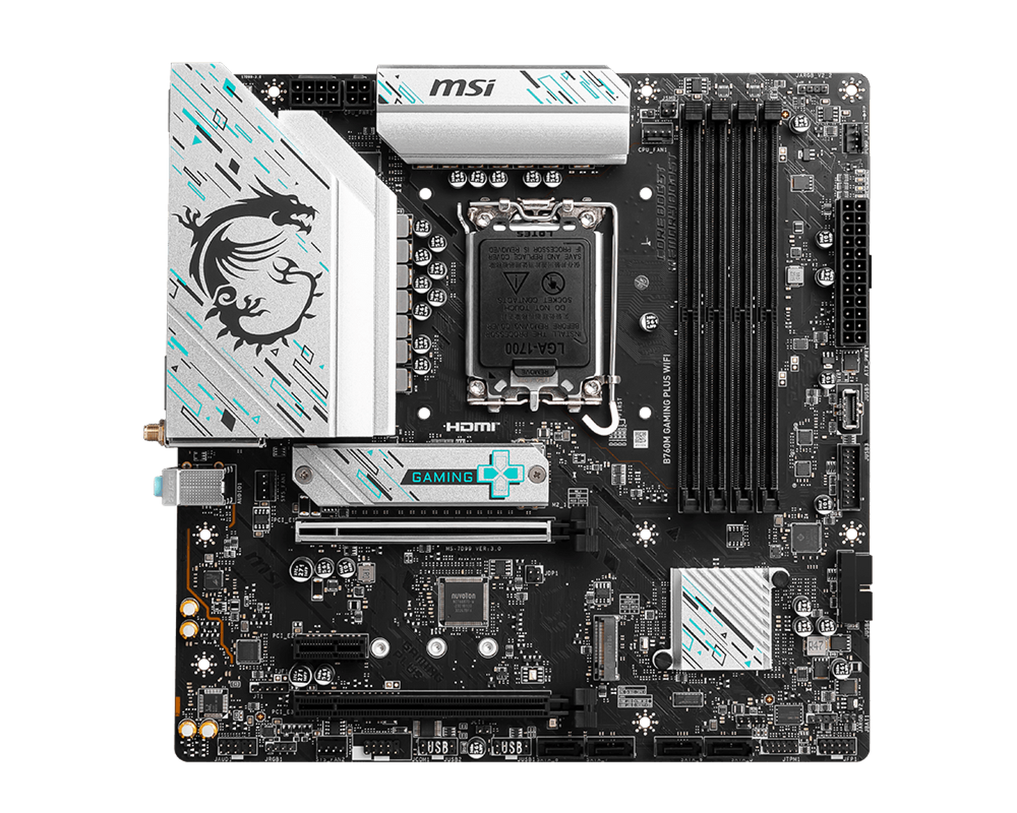 TARJETA MADRE MSI B760M GAMING PLUS WIFI SOCKET 1700 4 DDR5 6800  2HDMI 2 DP 2 M.2 MICRO ATX