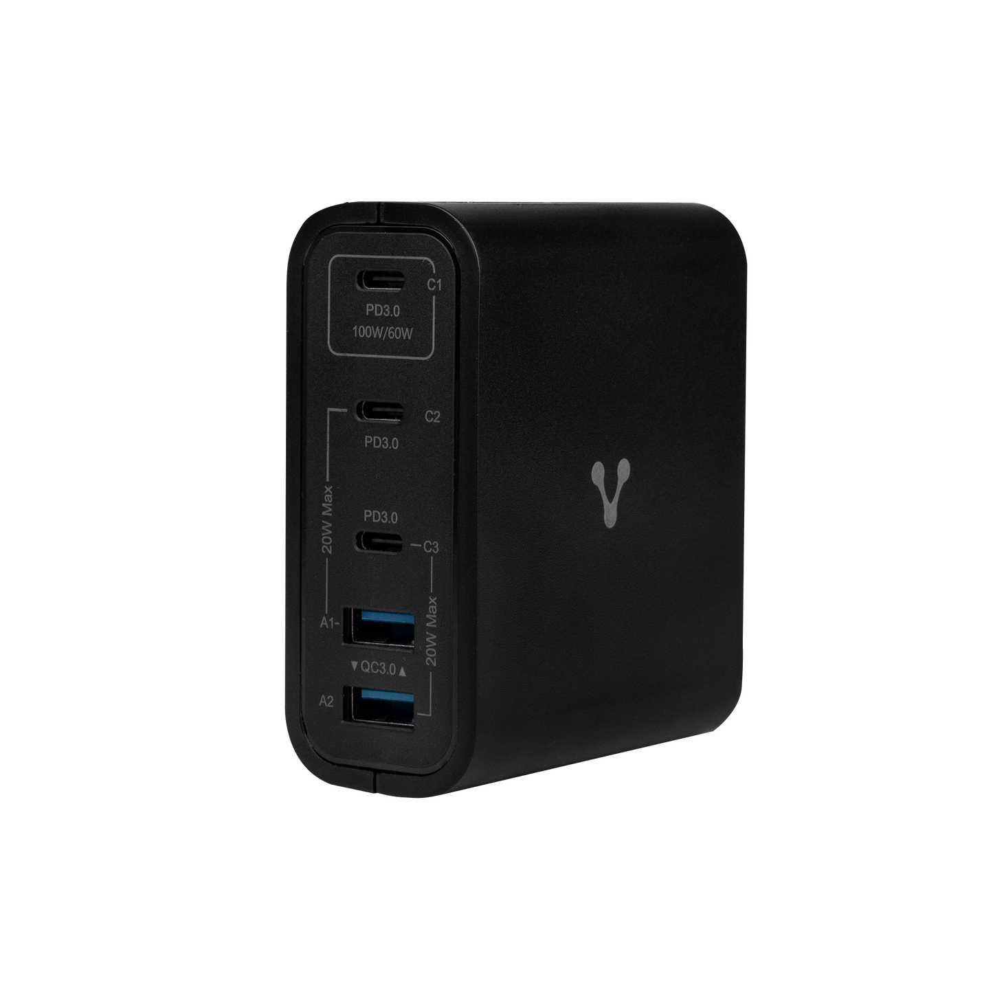 CARGADOR DE PARED VORAGO AU-600 TIPO C 100W PD 5 PUERTOS QUICK CHARGE 3.0 NEGRO