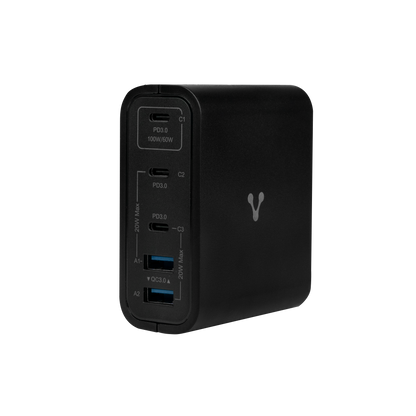 CARGADOR DE PARED VORAGO AU-600 TIPO C 100W PD 5 PUERTOS QUICK CHARGE 3.0 NEGRO