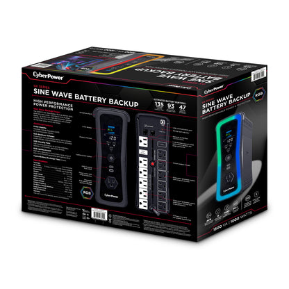 UPS CyberPower GX150C2 1500VA 1000W 120V PFC Activo RGB Panel LCD USB-Cx2
