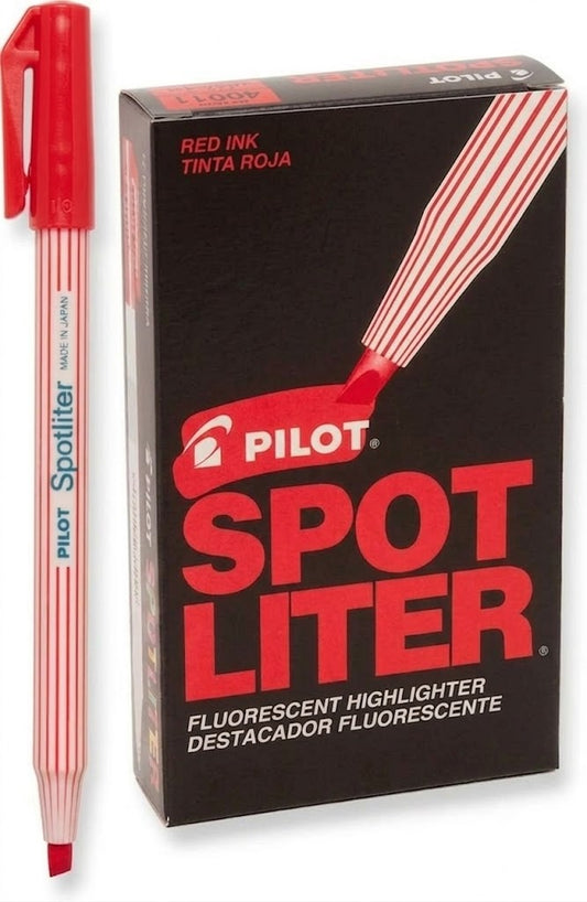 Resaltador Pilot tipo pluma SPOTLITER color Rojo C/12 Pzas