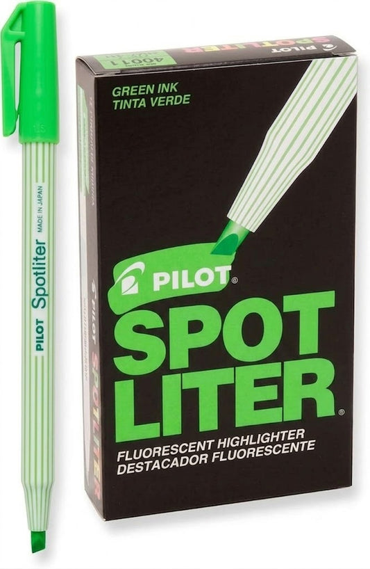 Resaltador Pilot tipo pluma SPOTLITER color Verde C/12 Pzas
