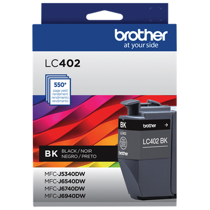 Tinta Brother LC402BK Alto Rendimiento Hasta 550 Páginas Color Negro