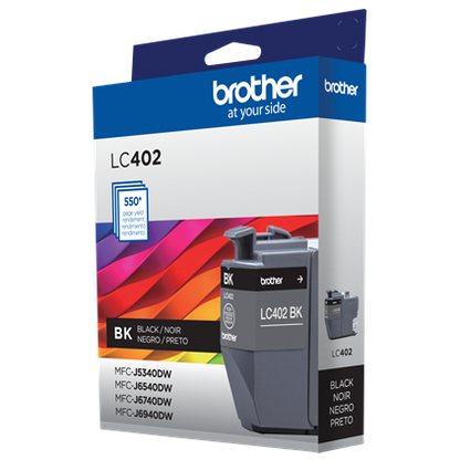 Tinta Brother LC402BK Alto Rendimiento Hasta 550 Páginas Color Negro