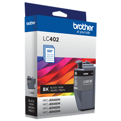 Tinta Brother LC402BK Alto Rendimiento Hasta 550 Páginas Color Negro