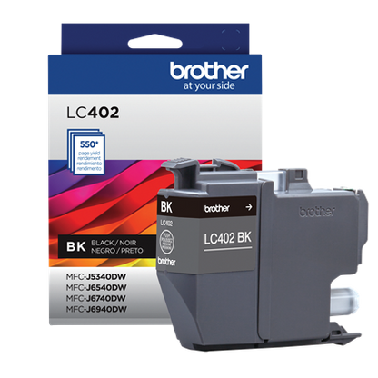 Tinta Brother LC402BK Alto Rendimiento Hasta 550 Páginas Color Negro