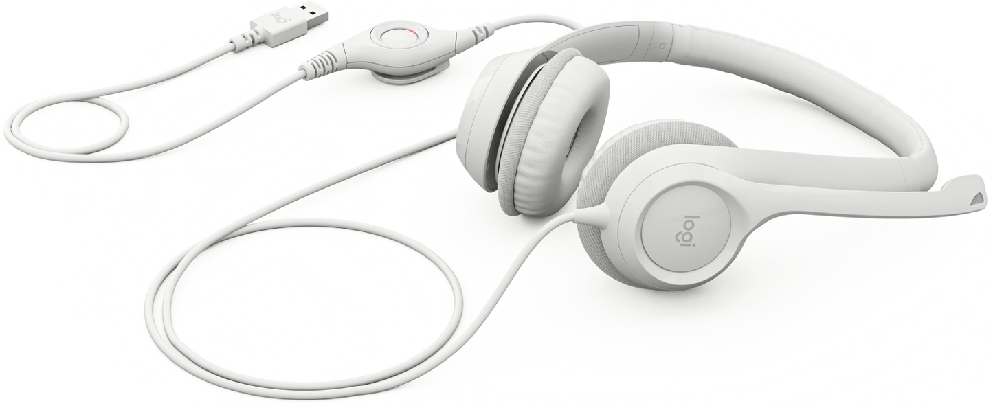 Audífonos Logitech USB H390 para Computadora con Audio Dígital Mejorado Control en Cable Color Blanco Crudo