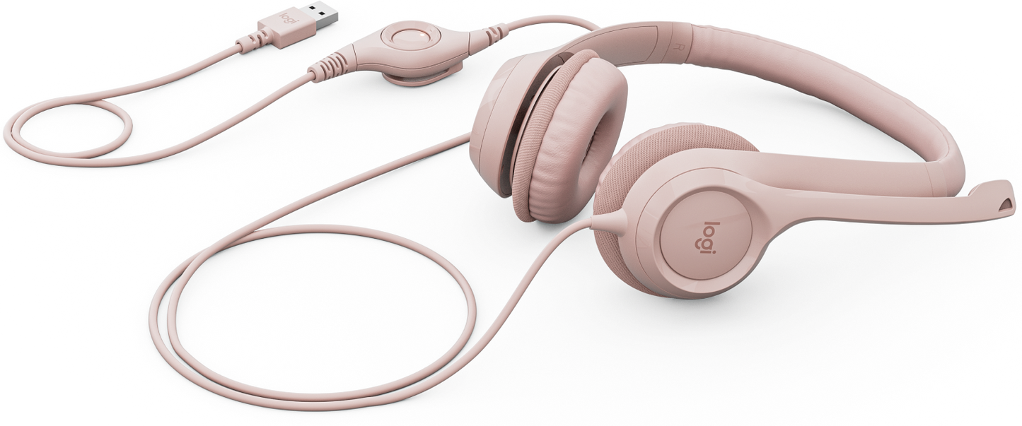 Audífonos Logitech USB H390 para Computadora con Audio Dígital Mejorado Control en Cable Color Rosa