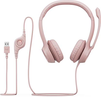 Audífonos Logitech USB H390 para Computadora con Audio Dígital Mejorado Control en Cable Color Rosa