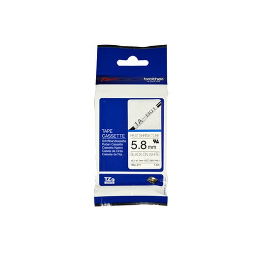 Cinta Brother HSE211 Termorretráctil Ancho 5.8mm Texto Negro Sobre Fondo Blanco