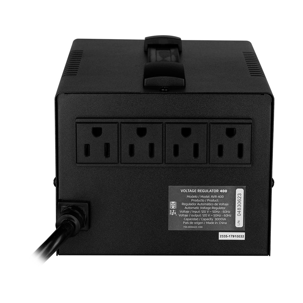 Regulador de Voltaje Vorago AVR-400 3000VA/1800W 4 Contactos para Electrodomésticos y Oficina