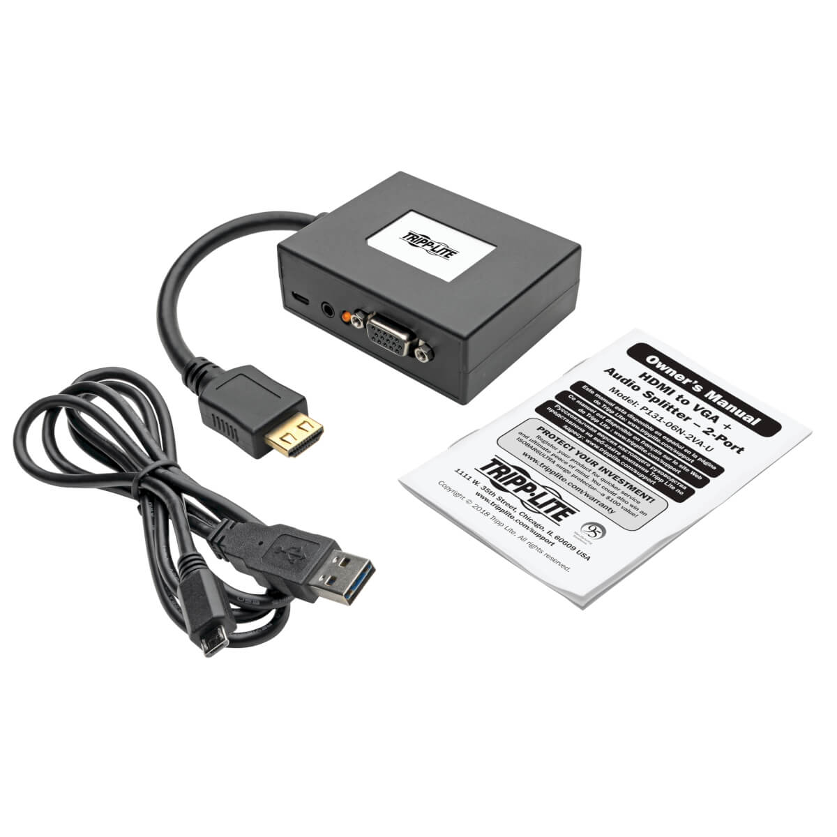 Adaptador Tripp Lite HDMI a VGA Audio 152m TAA Color Negro