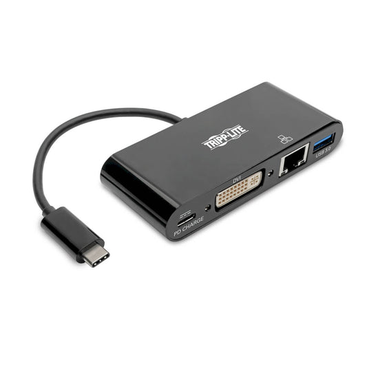 Adaptador Multipuerto Tripp Lite USB-C/Dvi/USB-A/GbE Carga PD Color Negro