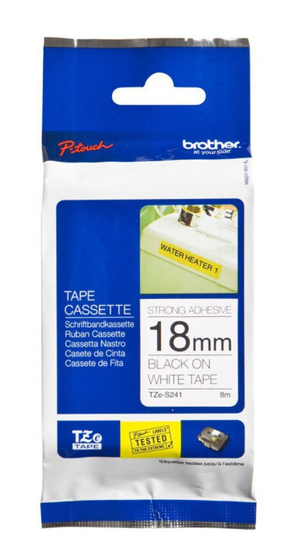 Cinta Brother Tzes241 Negro Sobre Blanco 18 Mm Extra Resiste