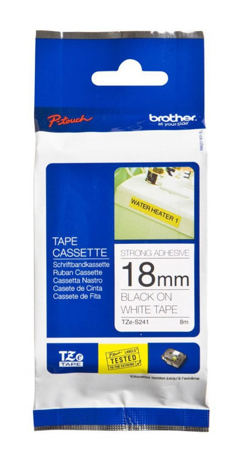 Cinta Brother Tzes241 Negro Sobre Blanco 18 Mm Extra Resiste