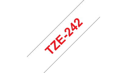 Cinta Brother TZe242 Laminada Texto Rojo Fondo Blanco 18mm