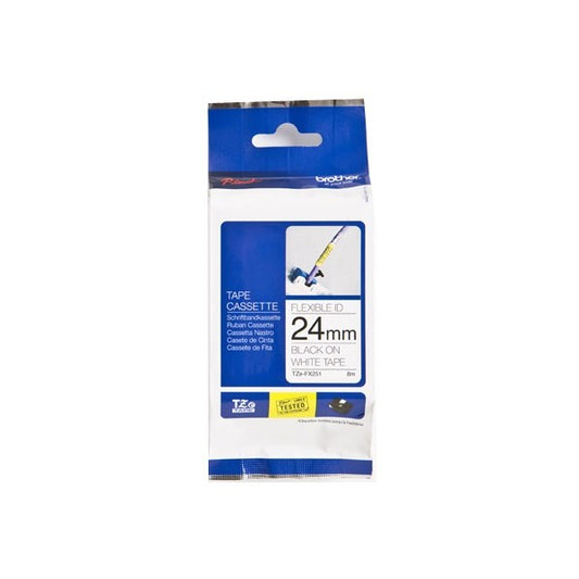 Cinta Brother Flexible Negro Sobre Blanco 24mm