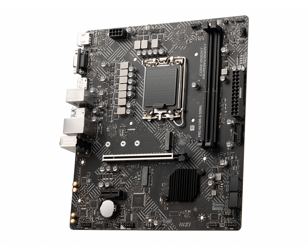 Tarjeta Madre MSI PRO H610M-G 2xDDR4 64GB 3200Mhz PCIe 4.0 M.2 1xHDMI 1xVGA 1xDP S1700 12th 13th Gen mATX