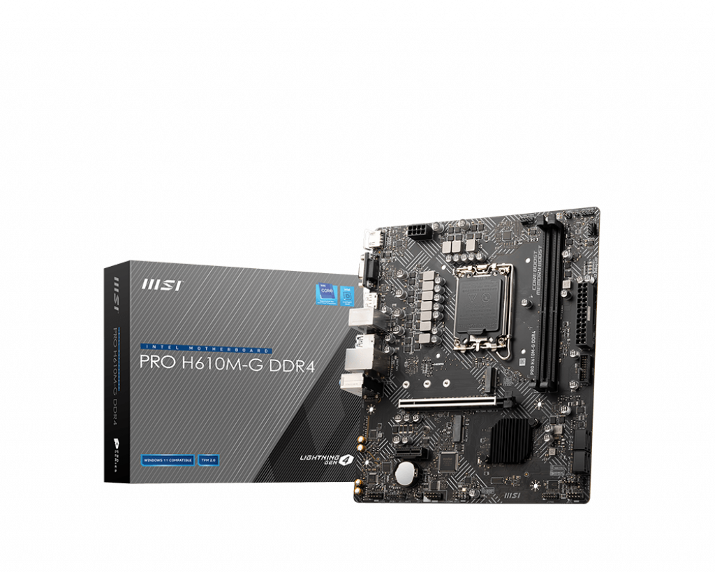 Tarjeta Madre MSI PRO H610M-G 2xDDR4 64GB 3200Mhz PCIe 4.0 M.2 1xHDMI 1xVGA 1xDP S1700 12th 13th Gen mATX