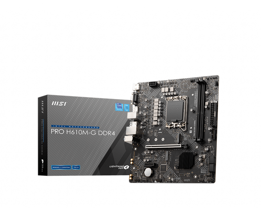 Tarjeta Madre MSI PRO H610M-G 2xDDR4 64GB 3200Mhz PCIe 4.0 M.2 1xHDMI 1xVGA 1xDP S1700 12th 13th Gen mATX