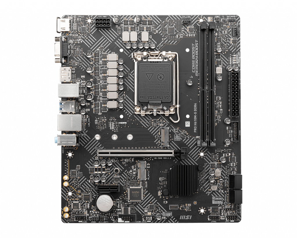 Tarjeta Madre MSI PRO H610M-G 2xDDR4 64GB 3200Mhz PCIe 4.0 M.2 1xHDMI 1xVGA 1xDP S1700 12th 13th Gen mATX