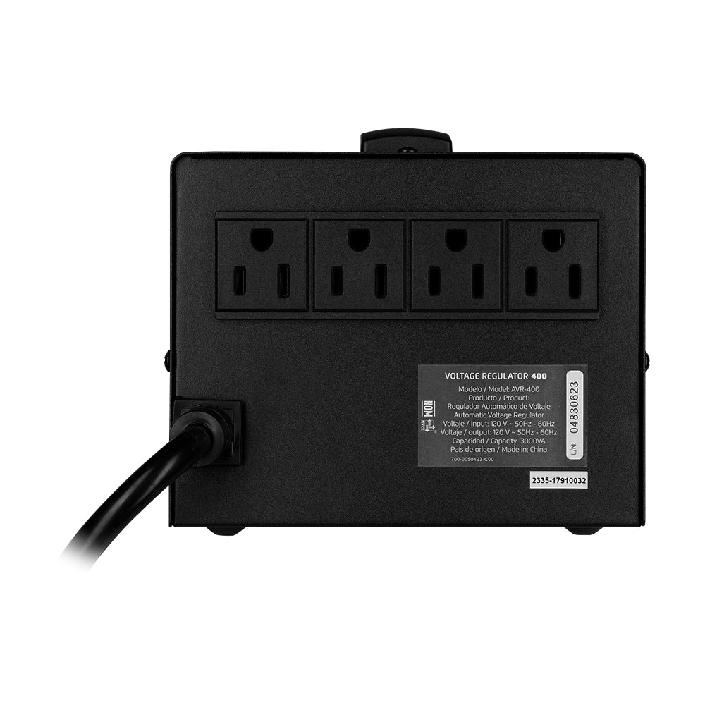 Regulador de Voltaje Vorago AVR-400 3000VA/1800W 4 Contactos para Electrodomésticos y Oficina