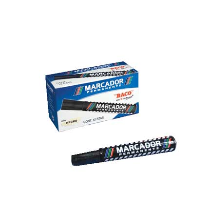 Marcador baco permanente plastico negro c/12