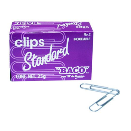Clip Baco Estándar #2 galvanizado paquete c/10 Cajas
