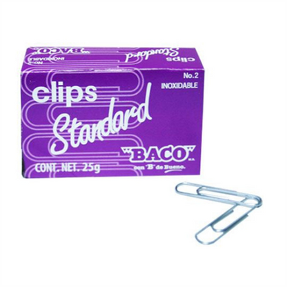 Clip Baco Estándar #2 galvanizado paquete c/10 Cajas