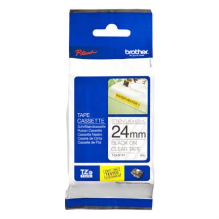 Cinta Laminada Brother TZe-S151 Texto Negro sobre Transparente con Adhesivo Industrial 24mmx8m