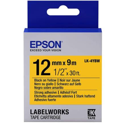 Cinta Epson LabelWorks Adhesivo Fuerte 12mm Negro Sobre Amarillo