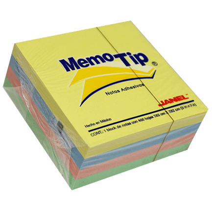 Papeleta janel memo tip 54p 3x3 cubo pastel c/400