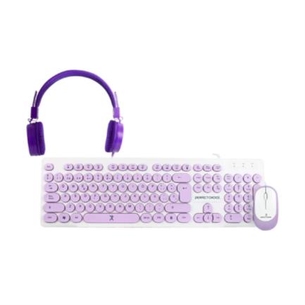 Kit Alámbrico Perfect Choice Farben 3 en 1 para Niños Teclado/Audífonos/Mouse Color Morado