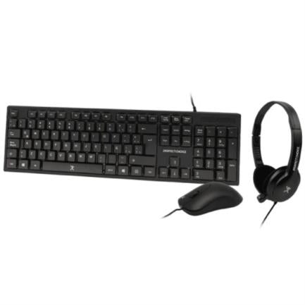 Kit Alámbrico Perfect Choice 3en1 Teclado-Mouse-Diadema para Oficina Color Negro