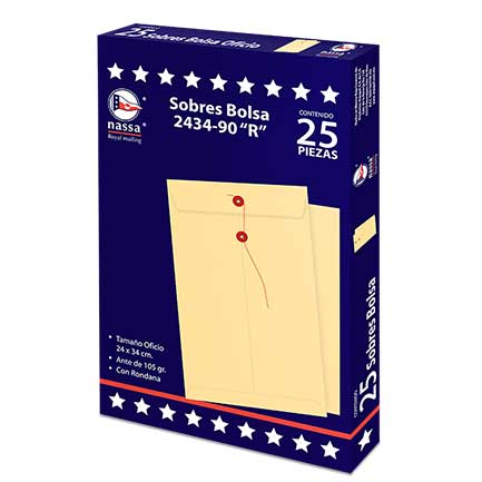 Sobre bolsa nassa oficio ante c.r. 8 pqs c/25 pzs 24x34 cms