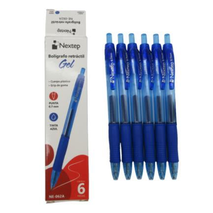 Bolígrafo Nextep Gel Retráctil Mediano 0.7mm Color Azul C/6