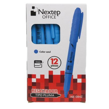 Marcador Nextep Resaltador Tipo Pluma Color Azul C/12 Pzas