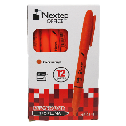 Marcador Nextep Resaltador Tipo Pluma Color Naranja C/12 Pzas